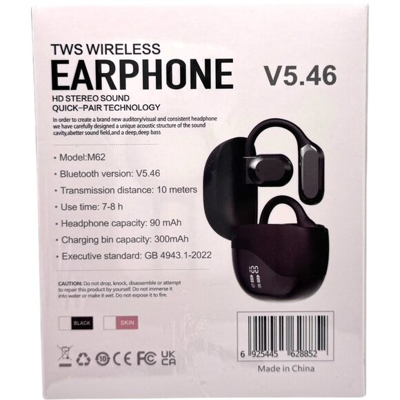 M62 TWS Wireless Earbuds Bluetooth V5.46 Noise Reduction In-Ear Headphones Black - Picture 3 of 4